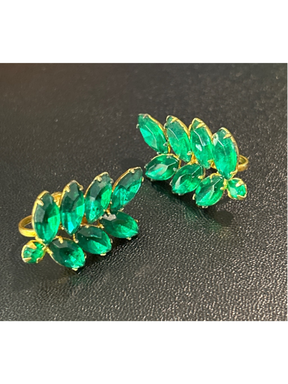 Women's Lisner Green & Gold Rhinestone Leaf Screw Back Earrings One Size